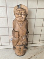 Fa faragott, mosolygós Buddha szobor, italtartó  eladó!