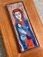 Fábián Gyöngyvér jelzett-szignózott tűzzománc fali kép szép állapotban