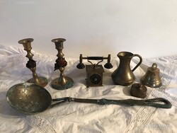SÁRGARÉZ - 7 db - MERŐKANÁL - TELEFON - HARANG - GYERTYATARTÓK - stb -TISZTÍTANI -  KELL - HIBÁTLAN