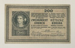 200 Korona 1918 - A 200 feletti + Hullámos hátlap - XF (hatatlan) tartásban