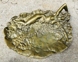 Szecessziós, nőalakos bronz névjegykártyatartó