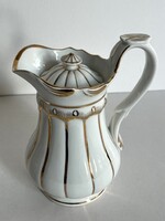 Antik, régi XIX.sz.-i Schlaggenwald kézzel festett, aranyozott porcelán kávéskanna, kiöntő, kancsó