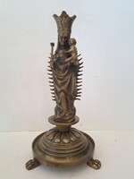 Antik tömör bronz szobor Madonna a gyermek Jézussal