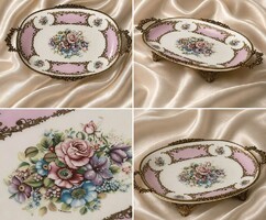 Bronz szerelékes kézzel festett Limoges kínáló &asztalközép