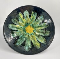 Kondor Éva Retro Kerámia Falitányér - szignált, Iparművészeti Vállalat címkével, 33 cm