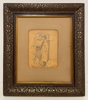 Munkácsy Paris sokalakos antik grafika, vázlat korabeli keretével, gyűjtői!