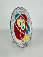 Pál Ilona Retro Kerámia Falitányér - geometrikus mintával, Iparművészeti Vállalat címkével, 27 cm