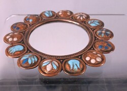 Iparművészeti kis vörösréz tükör tűzzománc díszítéssel
