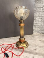 Mid-Century Elegancia-Sárgaréz & Fa Asztali Lámpa (50 cm)