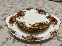 Csodaszép, hatszemélyes angol Royal Albert “Old Country Rose” süteményes készlet kínálóval, hibátlan