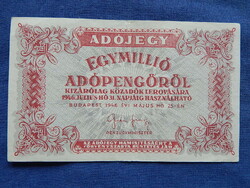 Magyarország Adójegy 1.000.000 Adópengőről 1946 (sorszám nélkül)