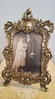 Csodálatos nagyméretű réz barokk képkeret , keret , fotó tartó vagy akár tükör keret  40 x 24 cm