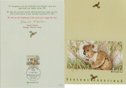 1992 Ausztrália Post Karácsonyi Üdvözlőkártya + 50c Koala bélyeg (Alkalmi bélyegzéssel)