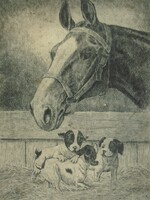 (K) Jánosi Sándor (1927-1982) : Ló és kiskutyák