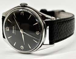 1958-as Nagyon ritka emelthidas jumbo doxa szervizelt pontos karcmentes órás gari bőrszíj, 37 mm k.n