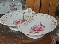 Német,Germany N.G.F. Neuberg Giesshübel Fabrik 1846-1892 Kézi Festett,Aranyozott Asztalközép,Kínáló.