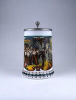 1Z974 Régi BMF ónfedeles festett fehérüveg emlék korsó söröskorsó 17.5 cm