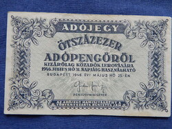 Magyarország Adójegy 500.000 Adópengőről 1946 (sorszám nélkül)