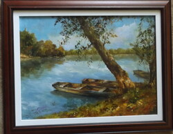 Szántó Lukács: Mártély olajkarton - 40 X30 cm
