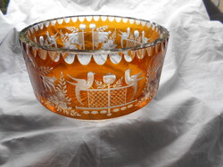 Ólomkristály öblös  színes súlyos kristály tál - hibátlan szép kézműves termék-