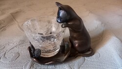 Bronz cica  kis üvegedénnyel