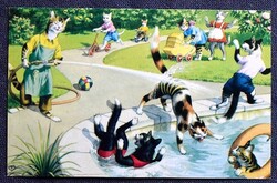 Humoros cicás grafikus üdvözlő képeslap  - Alfred Mainzer  ,  Alma kiadás - nem antik