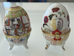 Fabergè stílusú porcelán tojások, ékszertartók, 10 cm magasak