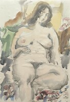 Piri Kálmán(1908-1983): Színes női akt. Jelzett akvarell festmény. Eredeti állapotban.