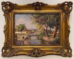 Gyönyörű! Rákosi Uitz János (1887-1972) olaj, karton! GARANTÁLTAN EREDETI!