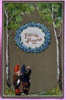 Antik dombornyomott pünkösdi üdvözlő képeslap  - törpék  1912