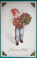 Régi köszöntő üdvözlő képeslap, grafika: Hannes Petersen