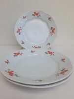 Zsolnay piros barackvirág mintás barokk  porcelán lapostányérok