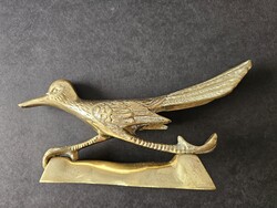 Antik vintage réz madár szobor – faágat formázó talapzaton, 24 cm