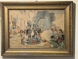 Sántó Miklós - Müncheni piac..43 x 57 cm
