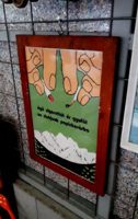 Retro karton plakát, üvegezett fa keretben, dohányzás, égő cigarettát ne dobjunk....