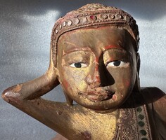 40 cm pazar egzotikus keleti 3D fa faragott fekvő Buddha szobor thai, indonéz, ázsiai