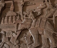 40 cm pazar egzotikus elefántos keleti 3D fa faragott kép fali dísz fal panel thai, indonéz, ázsiai