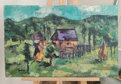 Merza István szép tájkép festménye nagybányai stílus 74x47 cm