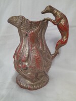 Alt Eichwald Bernhard,Bernard Bloch & Co 1895-1898, Majolika Terrakotta Vadász Kancsó. 21.5 cm.