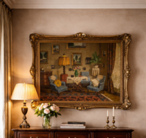 János Czene Apátfalvi: Civil Interior – Oil on Canvas, Needs Restoration