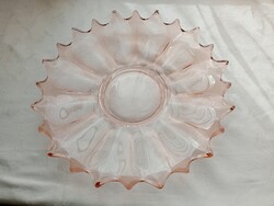 SFX- Üveg rózsaszín asztalközép torta gyümölcsös süteményes kínáló tál lazac színű art deco Ø31x4cm