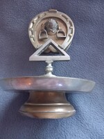 Egyedi antik különleges lovas zsoké relikvia,  réz alpakka asztali dísz fényképtartó kengyel kobak