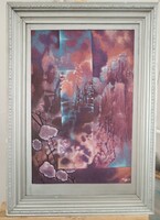 Frolov szignós absztrakt festmény figyelő szemekkel 49x69 cm kerettel