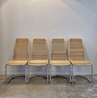 Vintage olasz fonott étkezőszék garnitúra, natúr vessző, rattan, króm