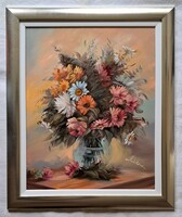 Varga Szidónia "Dús csokor üvegvázában" c. festmény minőségi, dupla keretben ingyen postával