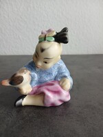 Herendi porcelán figurális szobor, kínai gyermek madárral