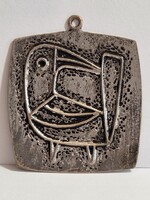 Percz János iparművészeti ezüstözött réz ötvös ékszer, medál