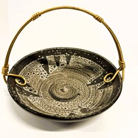 Retro réz füles kerámia tál