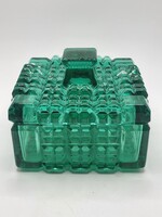 Antik stílusú cseh malachit üveg bonbonier / ékszertartó