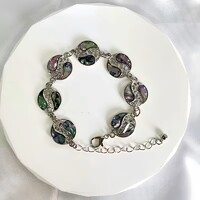 Abalone Kagyló Pávakagyló Karkötő Vintage Stílus Nemesfém Hipoallergén Ékszer + Ékszerdoboz. Új!